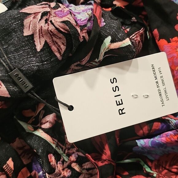 NWT Reiss LENI FITTED FLORAL PRINT Black MIDI Whimsy Fairy DRESS Size 10 *FLAWED - Picture 12 of 16
